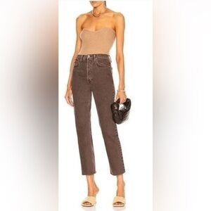 REDONE Ultra High Rise Brown Washed Chocolate Cropped Ankle Jeans